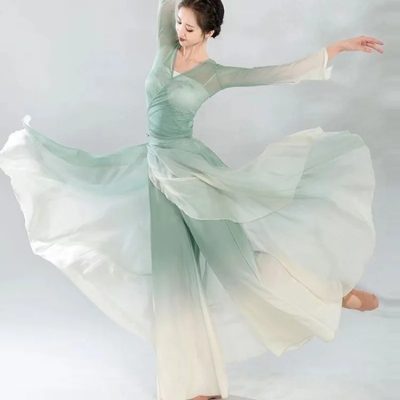 

Classical dance dress Chinese dance dress Chinese style gauze suit gradual light green gauze top trouser skirt women's dress