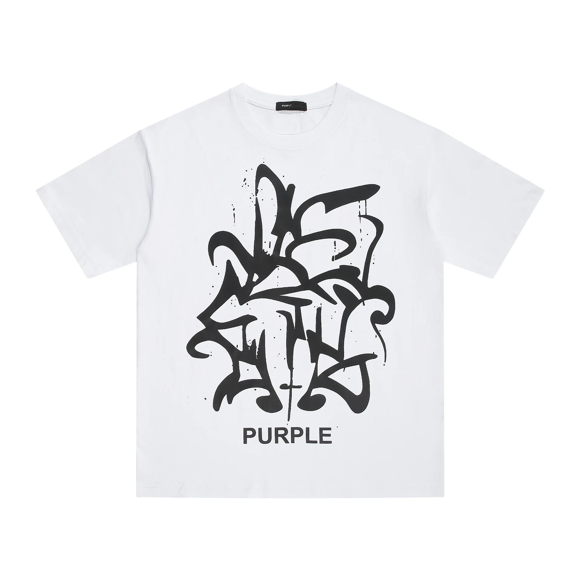 

New 2024 summer beauty tide niche Purple Brand splash letter printing loose fat couple short sleeve T-shirt