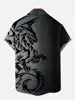 Black Gradient Mythical Beast Dragon Totem Printing Short Sleeve Shirt Short-sleeved Floral Shirt 2024 Casual Loose Shirt 2