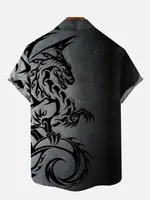 Black Gradient Mythical Beast Dragon Totem Printing Short Sleeve Shirt Short-sleeved Floral Shirt 2024 Casual Loose Shirt 2