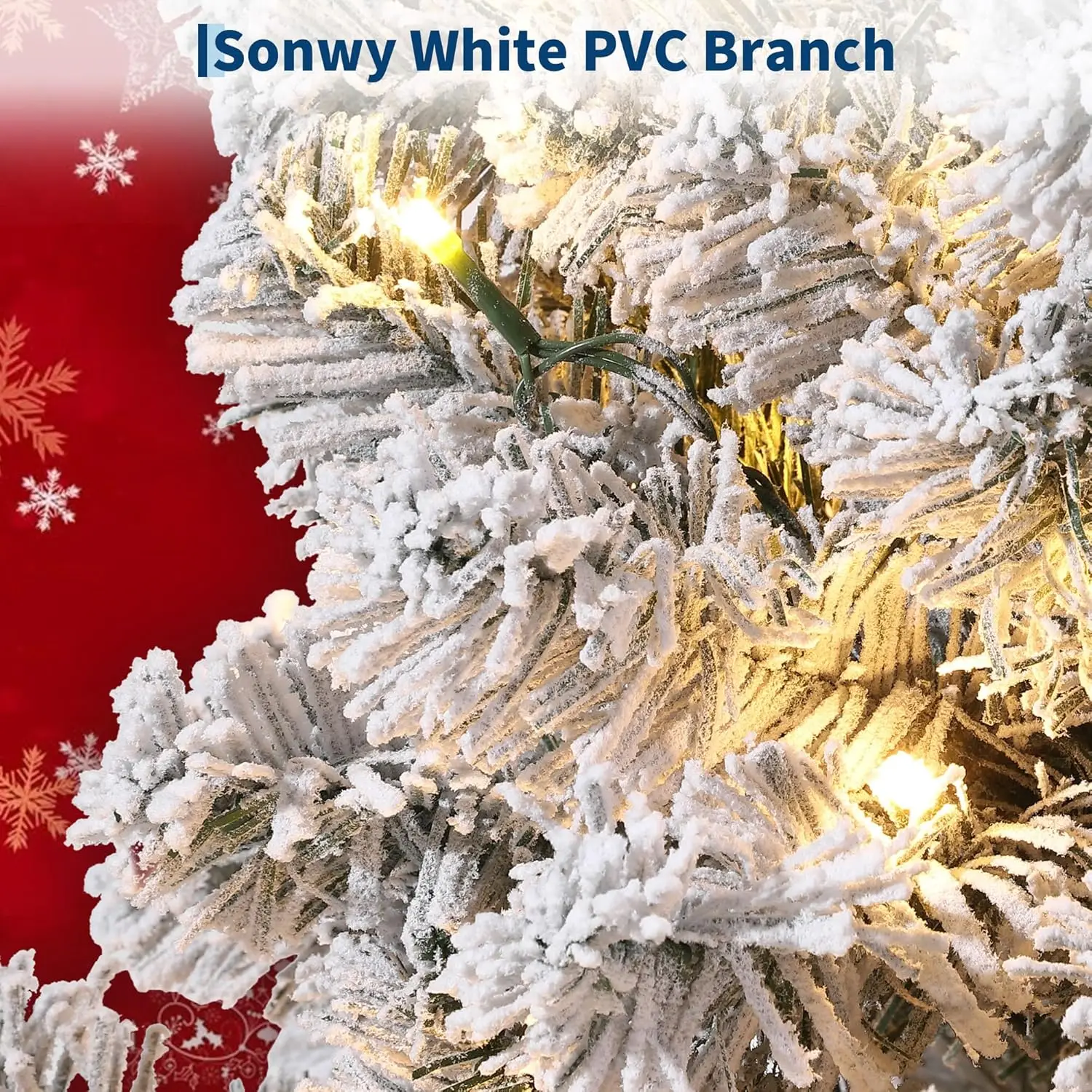 7.5FT Pre-Lit Flocked Christmas Tree with 450 Warm White LED Lights – Realistic Snow-Kissed Artificial Tree with Metal Stand & Hinged Branches