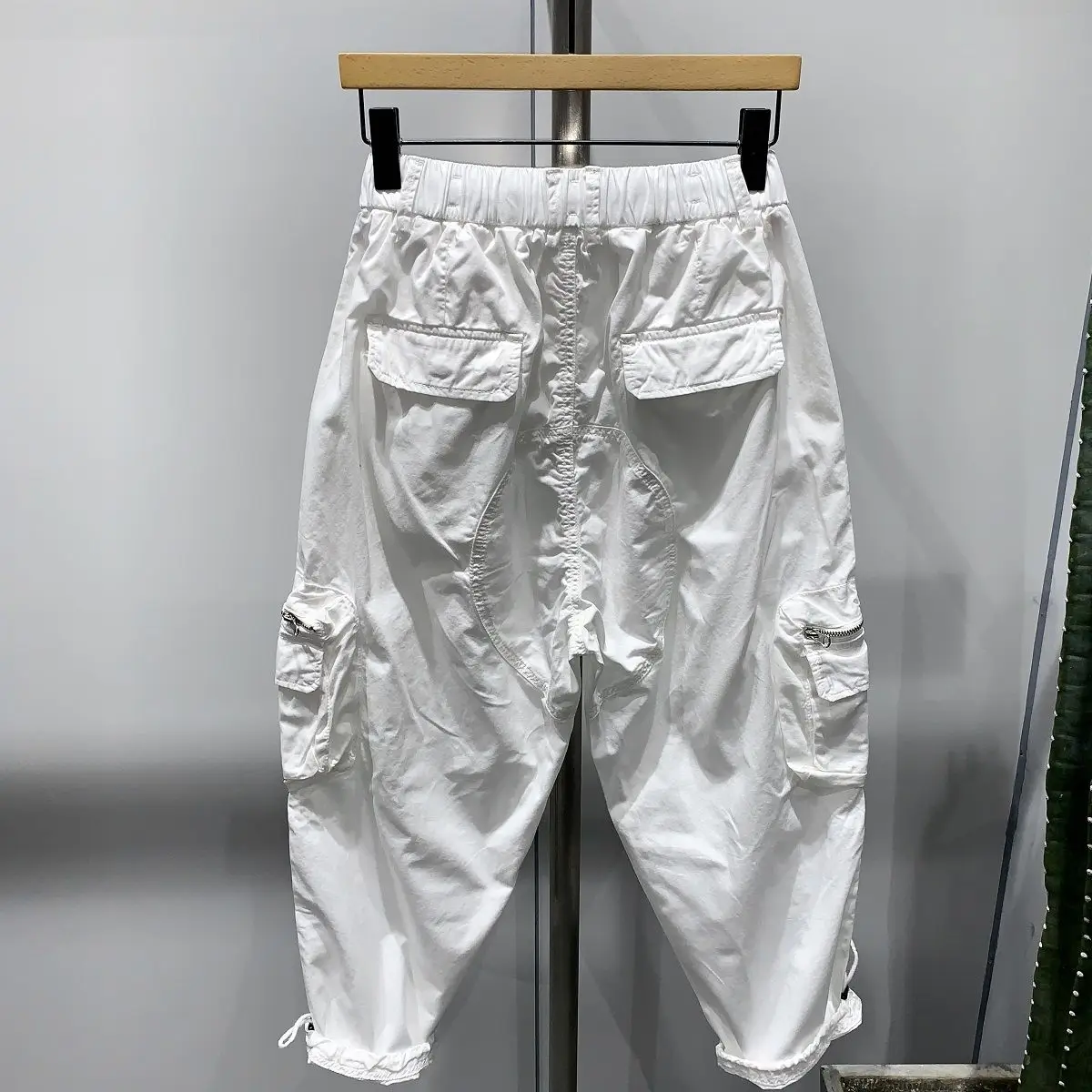 Description Picture 5 of itemPants Men's Summer Drawstring Overalls Spring New Fashion Street Outdoor Wide-leg Harem Pants Solid Color Pockets Trousers