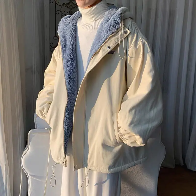 

Men's padded coat lamb velvet jacket winter thickened tooling loose jacket winter clothing ins white clothes casacas para hombre
