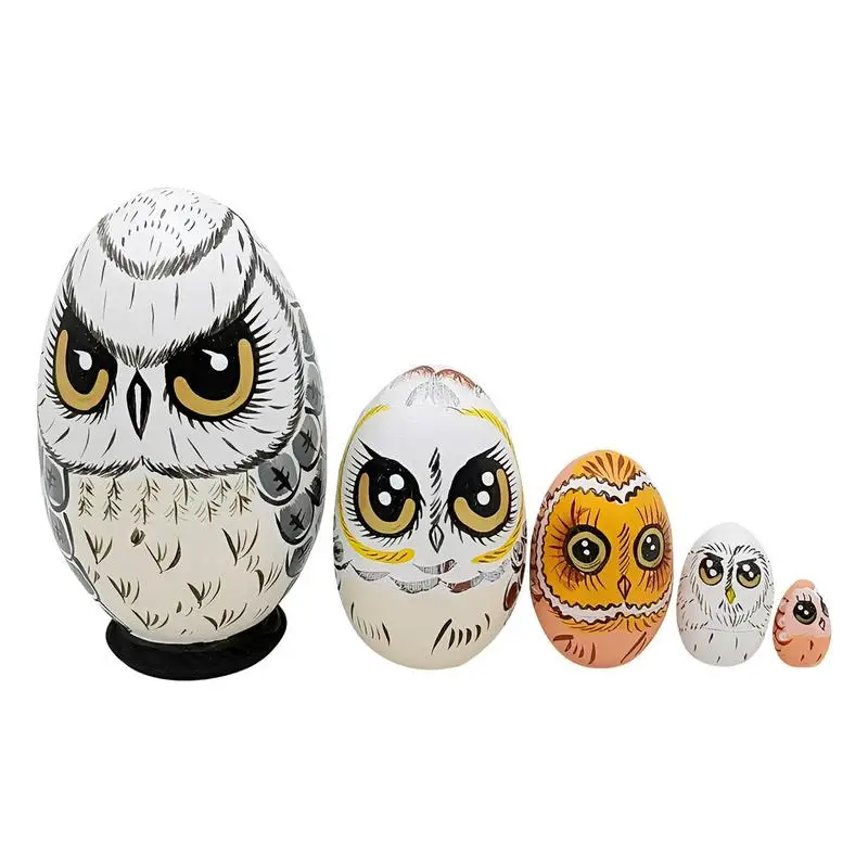 

Nesting Egg Ornament 5 Pieces Wooden Owl Egg Ornament Rustic Design Owl Eggs Statue For Easter New Year Halloween And