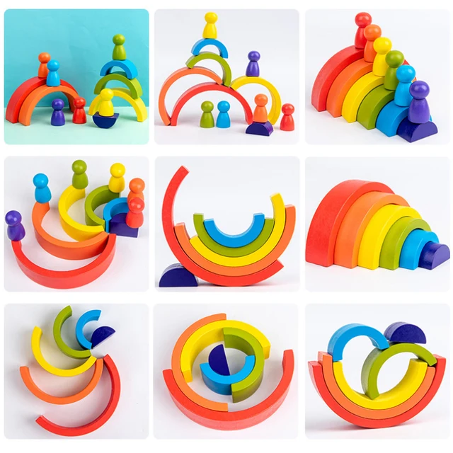 DIY Rainbow Building Blocks Creative Stacking Balance Game Arched Building Blocks Montessori Early Childhood Education Toy Gift 6