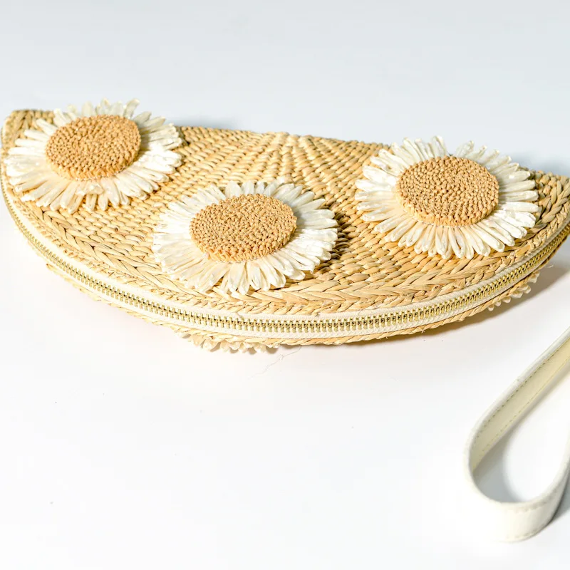 Summer Handmade Bags for Women Beach Weaving Ladies Straw Bag Wrapped Beach Bag Moon shaped Top Handle Handbags Totes