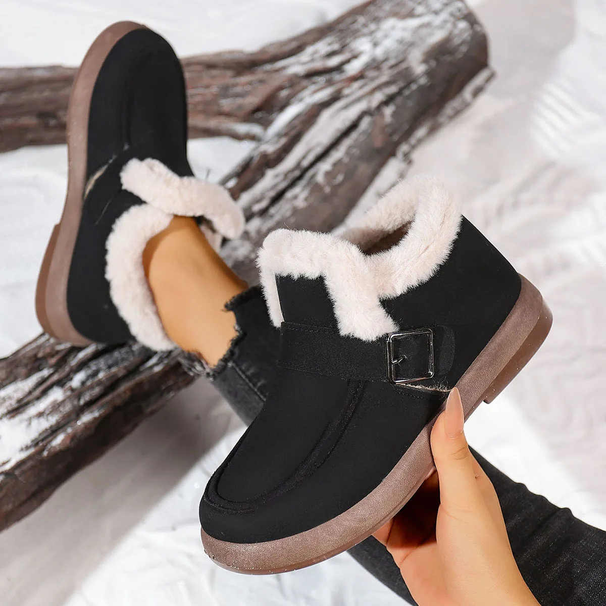 New Ladies Slip on Comfortable Ankle Boots Women Winter Warm Plush Fur Snow Boots Suede ShoesFemale Footwear Botas Femininas