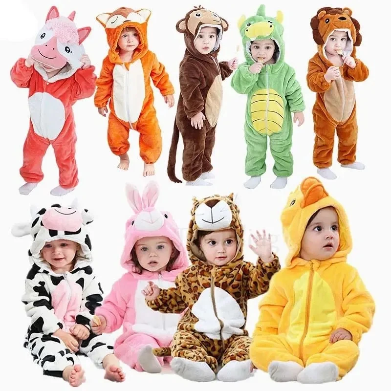 Kids Onesies Baby Rompers Winter Costume Flannel for Girl Boy Toddler Infant Clothes Animals Monkey Tiger Lion Unicorn Ropa Bebe