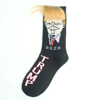 Spoof Funny President Donald Trump Socks With 3D Fake Hair Crew Socks Mens Compression Socks Streetwear Hip Hop 2