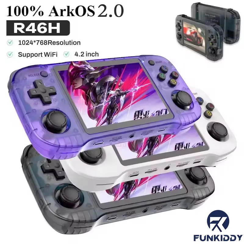 FUNKIDDY R46H Console de jeu vidéo portable jeu rétro Open Source ARKOS 2.0 4.2 pouces écran IPS 128G 20000 + cadeaux de jeu pour enfants
