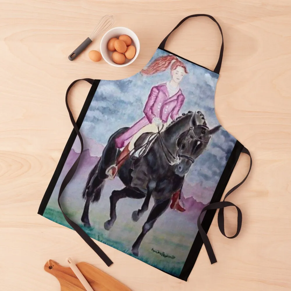 

Dressage training black stallion watercolor painting Apron funny kitchen apron
