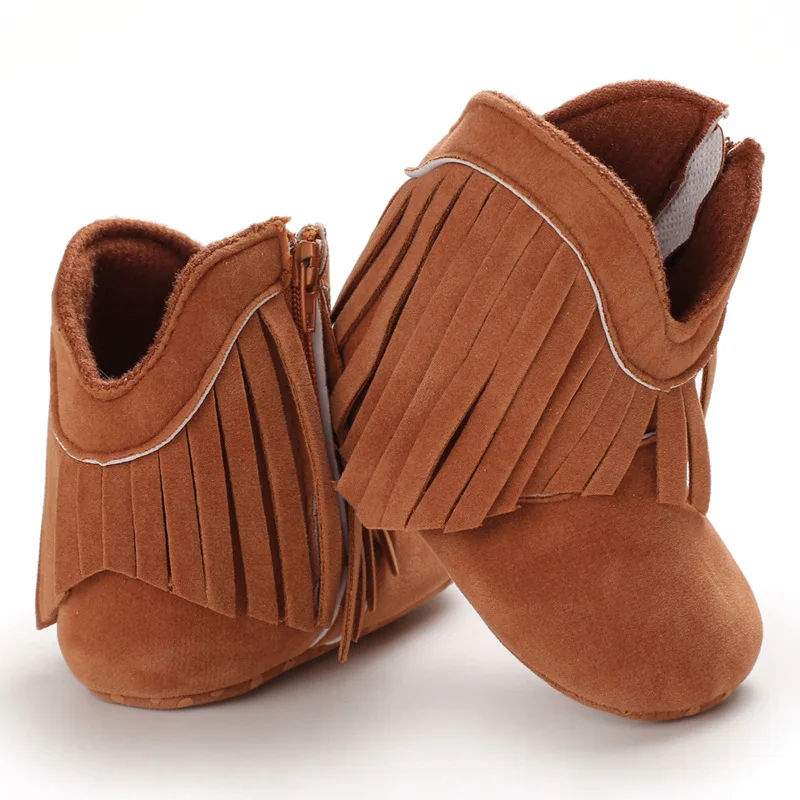 Fashionable Tassel Baby Boots for Boys and Girls Fashionable and Popular Western Denim Midsole Boots 0-18 Months Walking Shoes 3