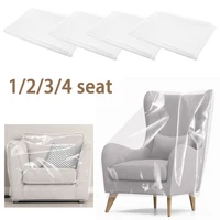 Clear Couch Cover PE Waterproof Sofa Cover Cat Scratch Protector 1/2/3/4 Seat Dustproof Detachable Couch Furniture Protector 1