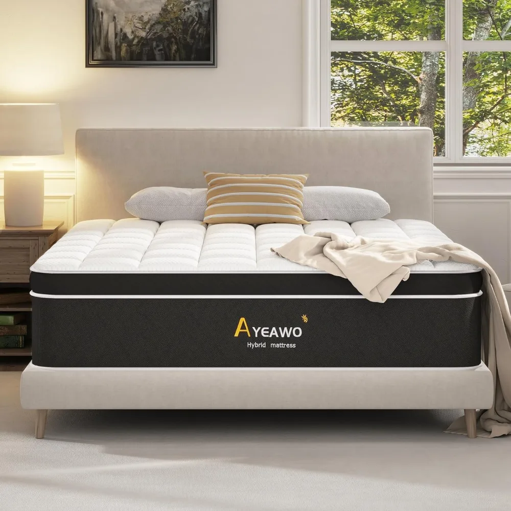 

Bedroom Bed 12 Inch Hybrid Mattress Full Size With Memory Foam and Pocket Springs Medium Firm Pressure Relief and Strong Support