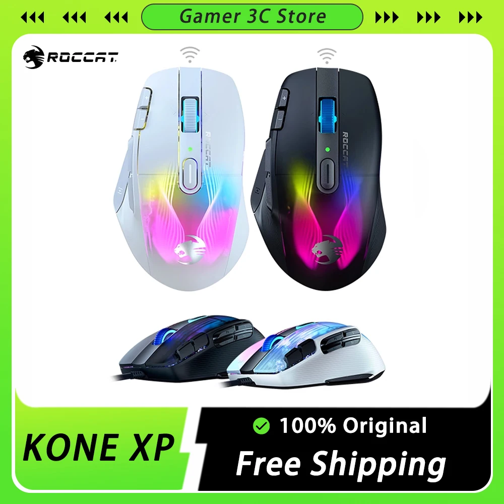 

ROCCAT KONE XP Wireless Mouse Fast Charging Base 3D Dynamic RGB Low Delay FPS Gaming Mouse Three Mode Ergonomics Pc Gamer Gift