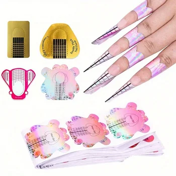 100Pcs Nails Art UV Gel Tips Extension Builder Form Acrylic French Printed Nail Tip Stencil Stickers for Manicure Tools 1