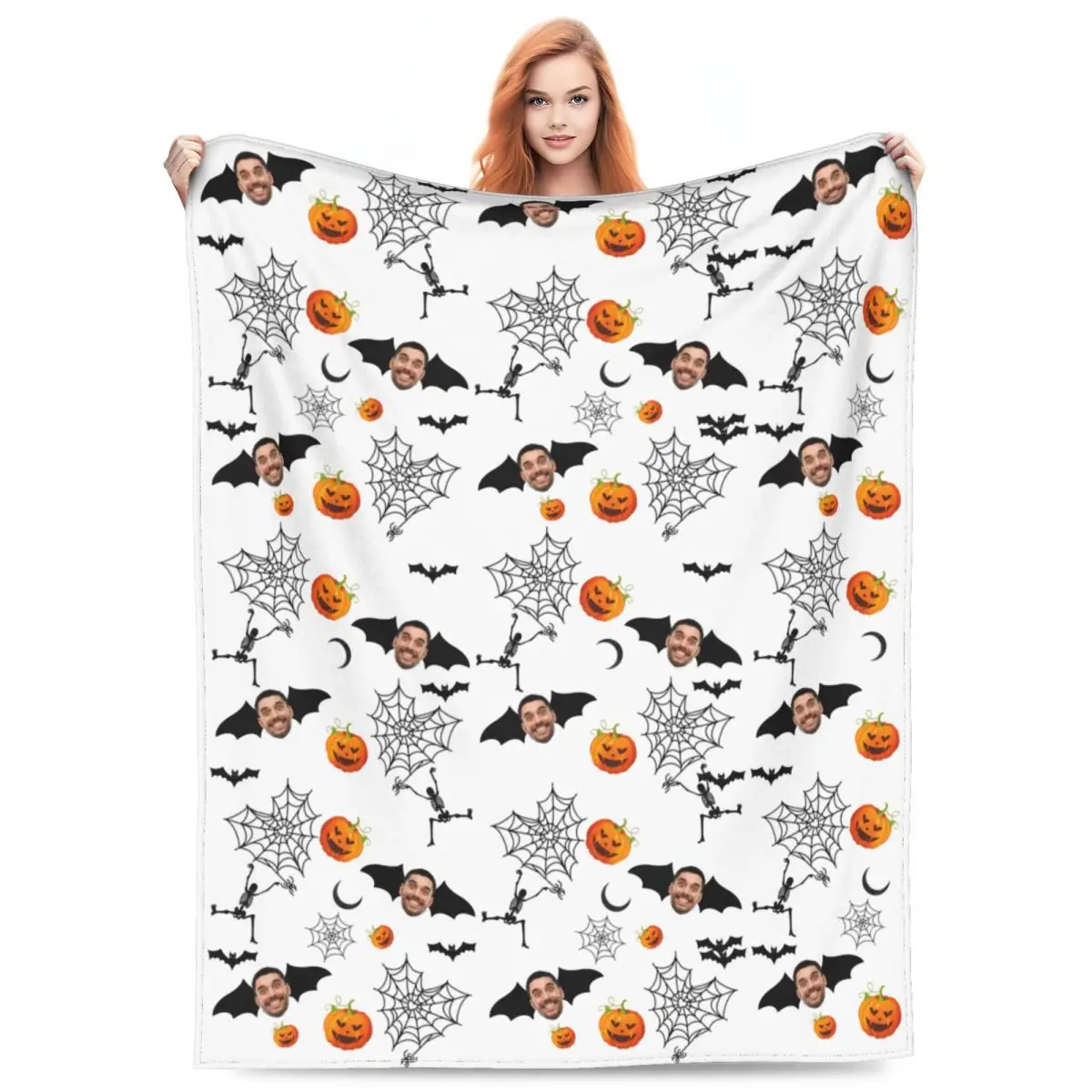 

Halloween Custom Blankets Fleece Spring/Autumn Portable Bats Customed Lightweight Thin Throw Blankets Home Car Plush Thin Quilt