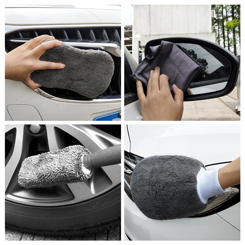 9pcs Car Wash Cleaning Kits Microfiber Towels Sponge Wash Glove Polish Care Applicator Pads Auto Detailing Tools