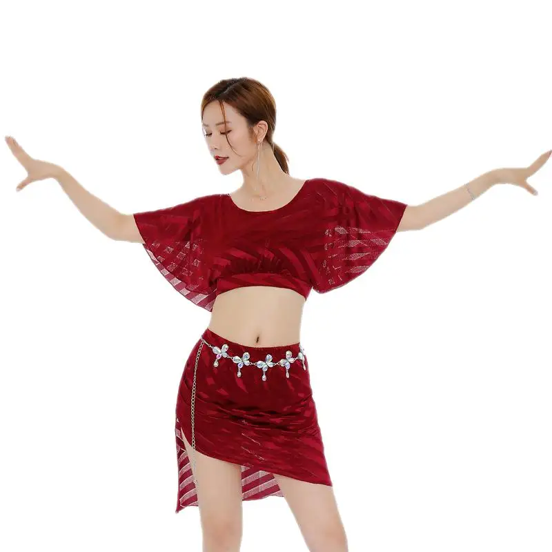 

Belly Dance Costume Performance Practice Clothing Suit for Women Bellydance Half Sleeves Top Skirt Oriental Set Wear