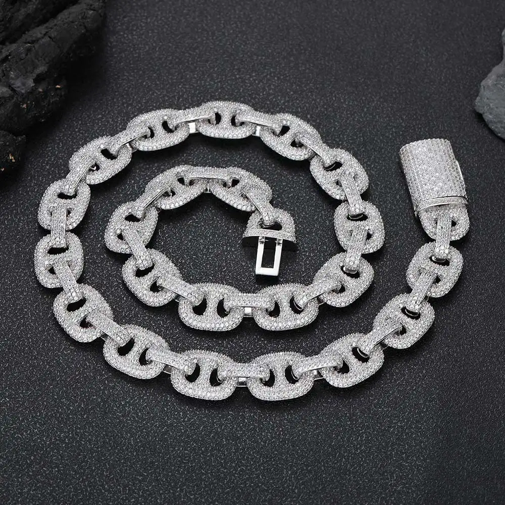 16mm Full Pave Shiny Zircon Miami Iced Out Pig Nose Chunky Cuban Link Choker Hip Hop Fashion Necklace Drop Shipping 1