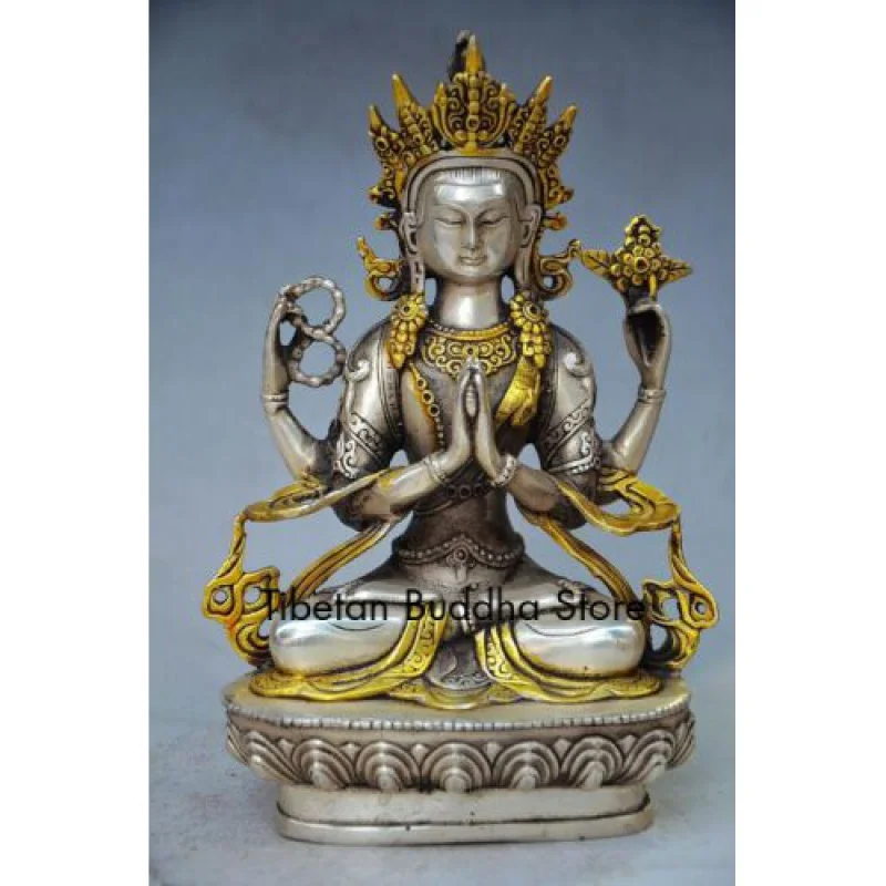 

CHINESE OLD TIBET SILVER GILT HANDWORK CARVED TIBETAN BUDDHISM STATUE 20985