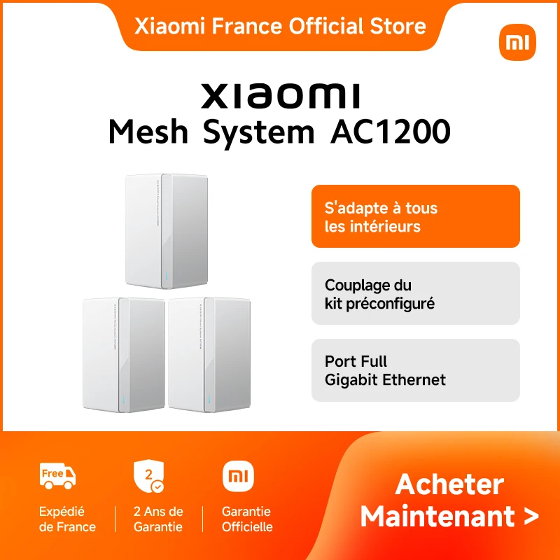 Xiaomi France | Xiaomi Mesh System AC1200 (3-pack), S'adapte à tous les intérieurs, Couplage du kit préconfiguré, Port Full Gigabit Ethernet