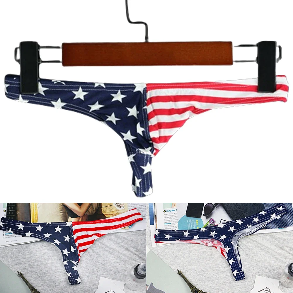 Fashion American Flag Printed Men Panties Underwear G Strings Sexy Flag Striped Printed Bugle Pouch Male Underpant Briefs Thongs