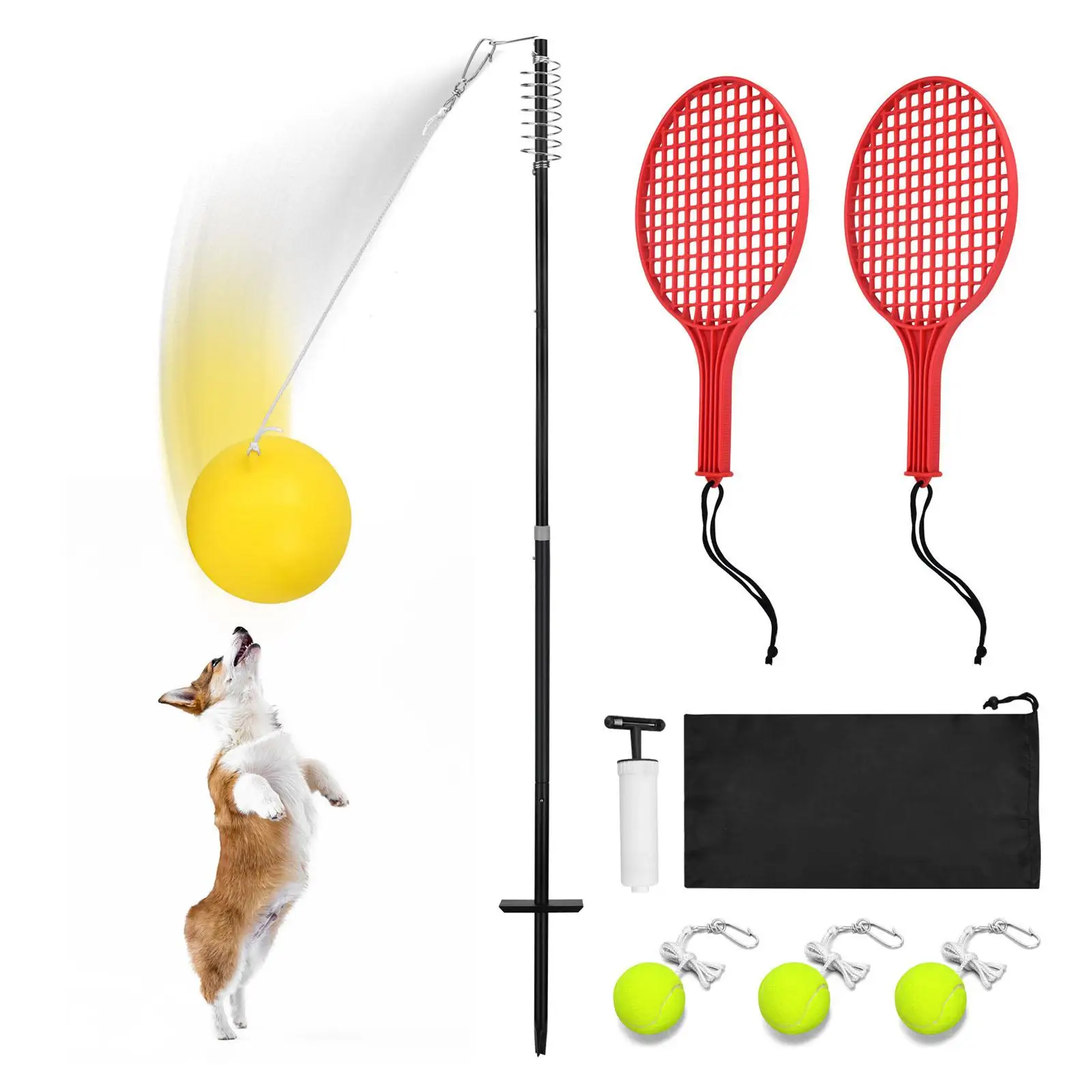 Tetherball Tennis Game Tennis Training Aid with Paddles with Pole Tether Ball Self Practice for Indoor Outdoor Outdoor Garden