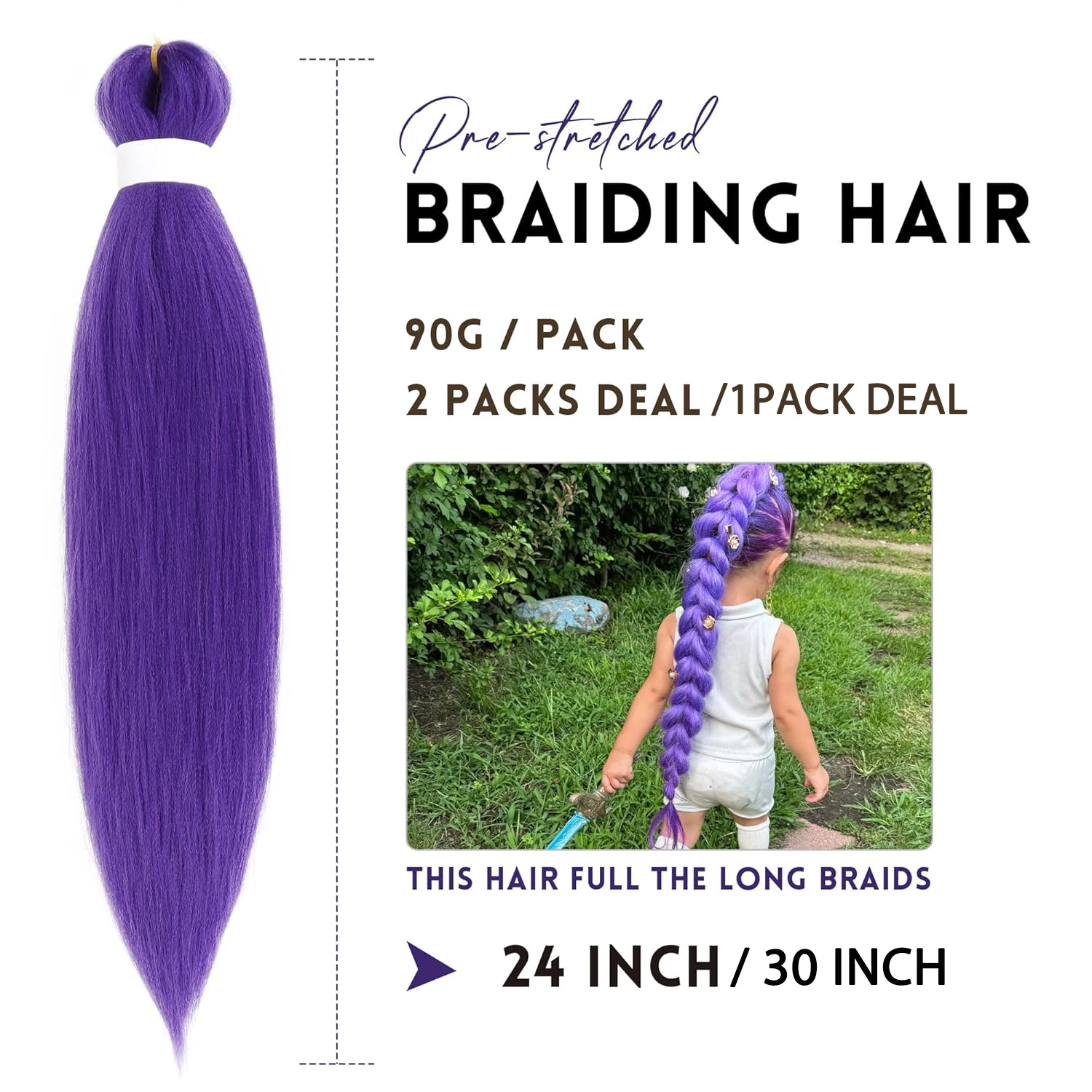 Purple Braiding Hair Pre Stretched Long Synthetic Braiding hair Extensions for Stage Party Halloween Costume Cosplay