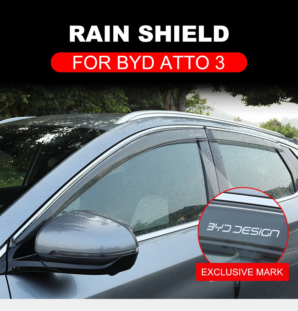 Window Visor For BYD Atto 3 2022 2023 Car Accessories Rain Guard Deflector Windshield Rain Eyebrow Awning Trim