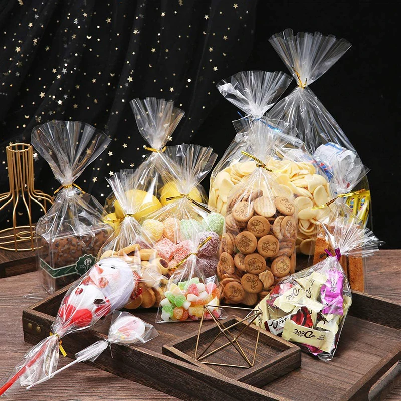 TETP 100Pcs Large Size Top Open Bag Party Handmade DIY Cookies Bread Candy Packaging Storage Clear Opp Plastic Bags With Wire 5