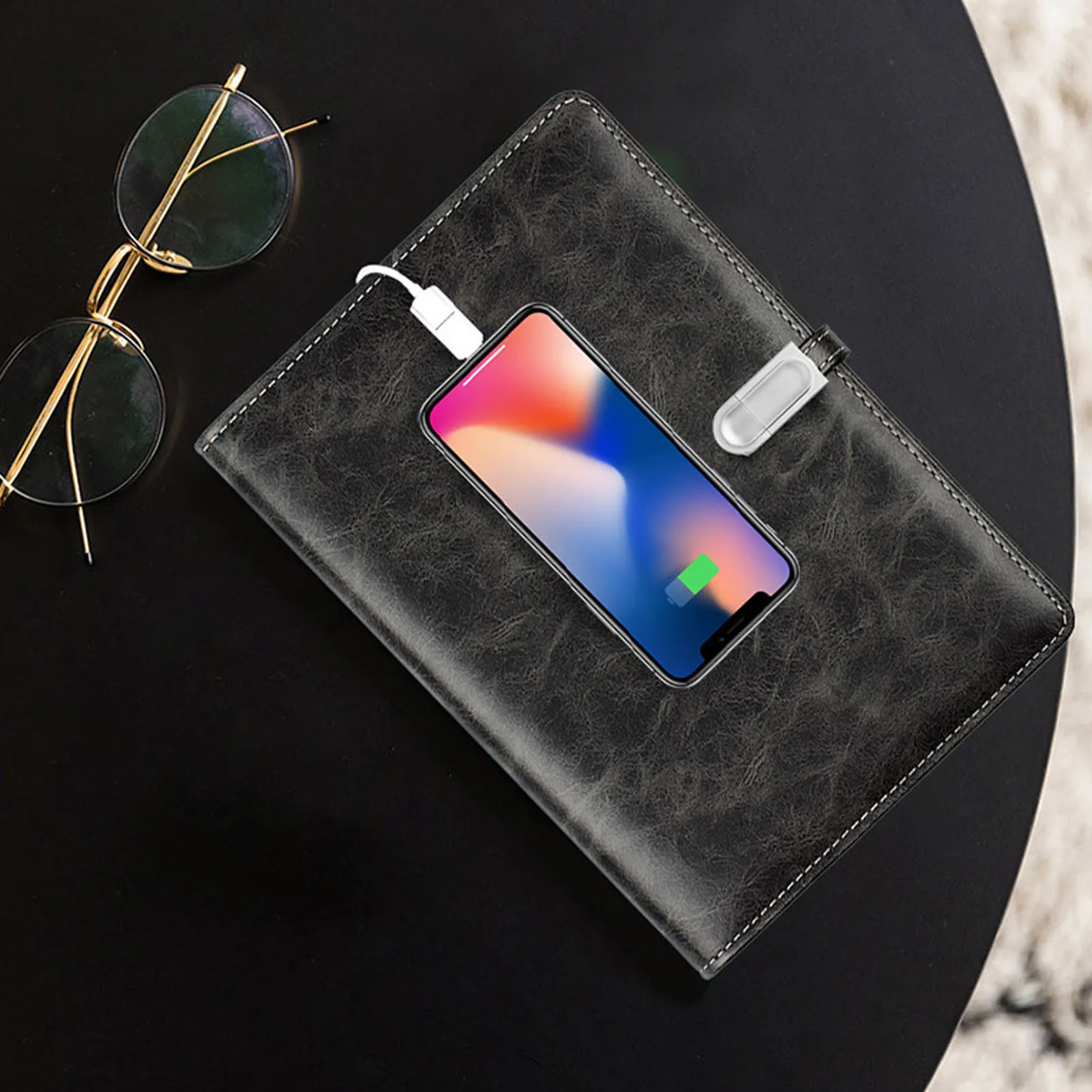 【New】Wireless Charging Notebook Personalized Travel Journal with Light Refillable School Professional Notebook with Power Bank