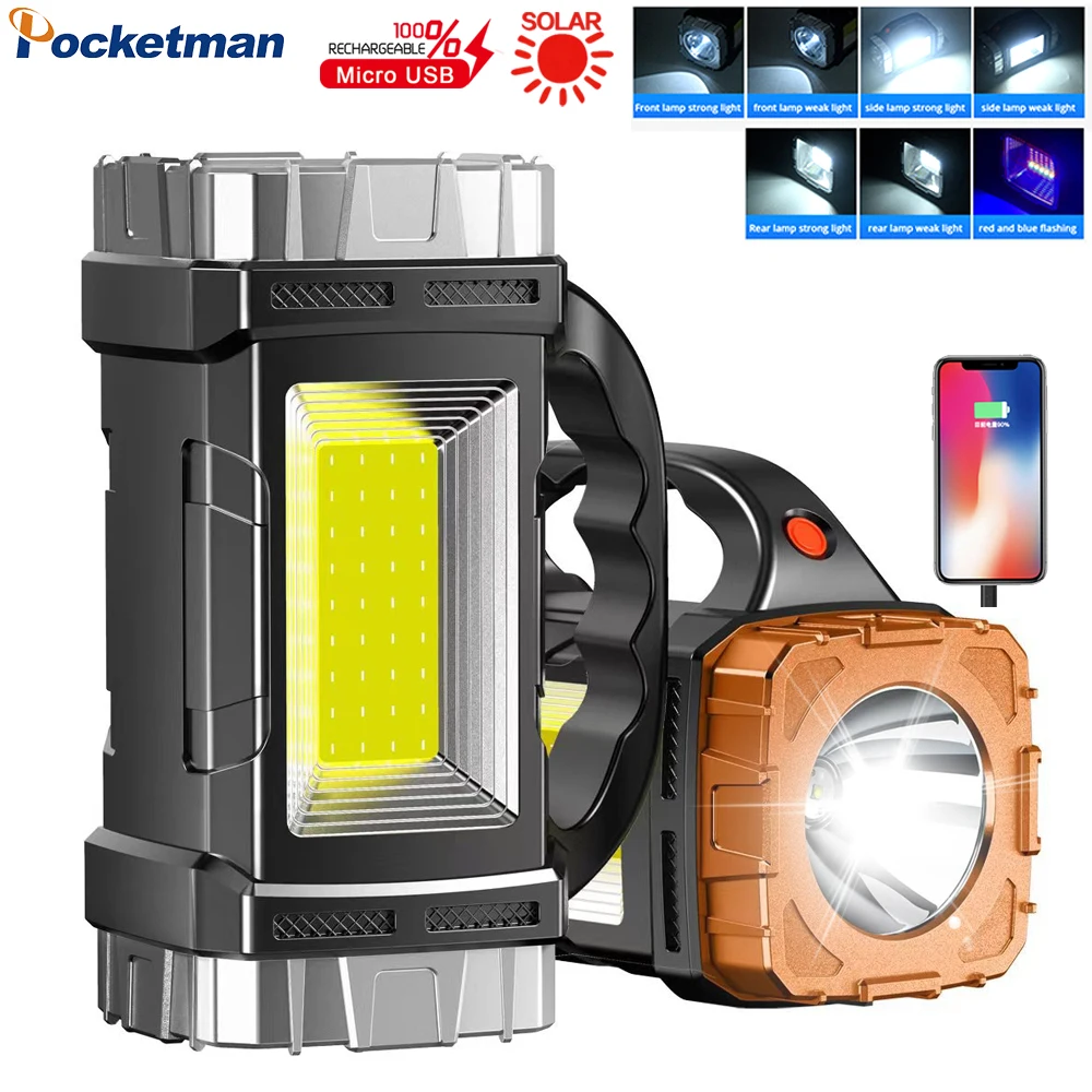 

Multifunctional Solar/USB Fast Charging LED Flashlight Handheld Work Light Waterproof Searchlight Spotlight Power Bank Function