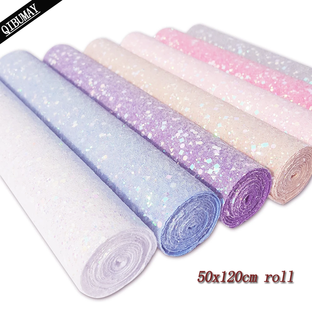 QIBU Large Size Chunky Glitter Fabric Roll 50X120cm Synthetic Leather Material For Bag Shoe Making Decor DIY Hairbow Accessories