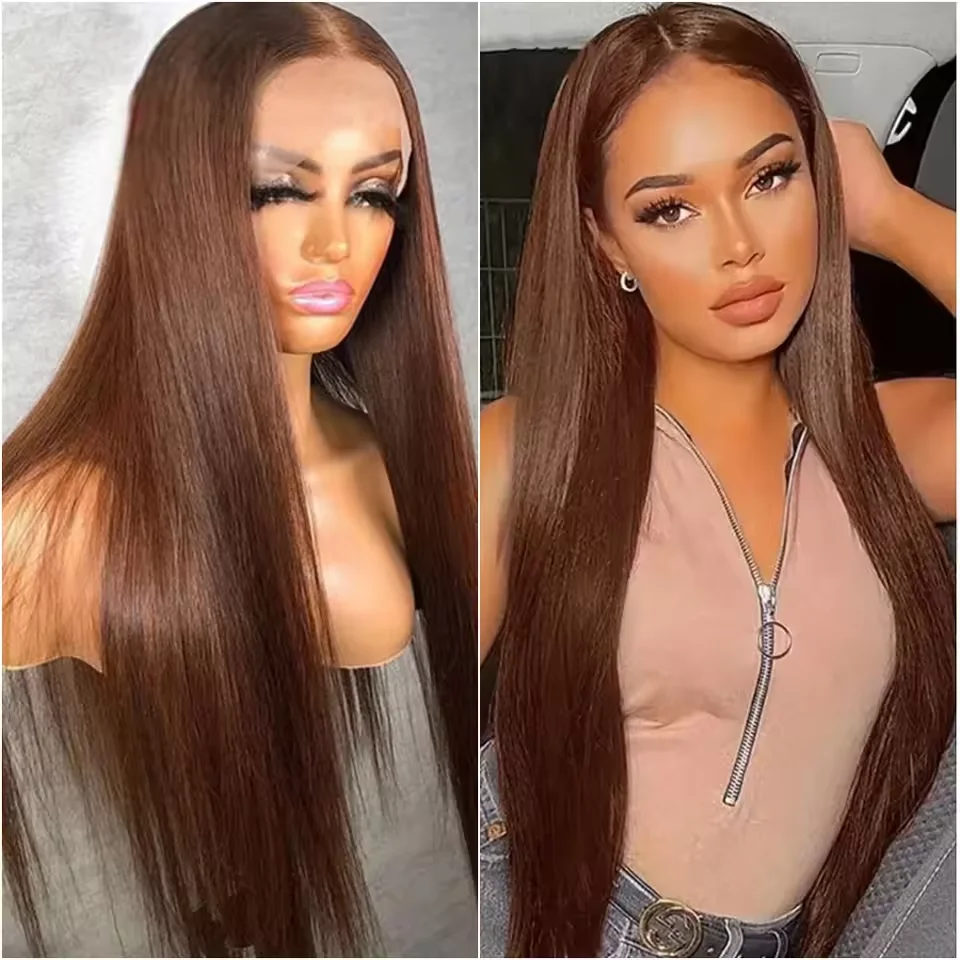 46 Inches 13x6 HD Transparent Lace Front Wigs #4 brown chocolate