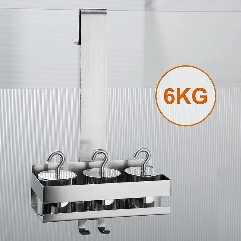 No-Drill Bathroom Shelves with Hook Glass Door Storage Basket Shower Support Steel Shelf Shelves Storage Unit For Bathroom 2
