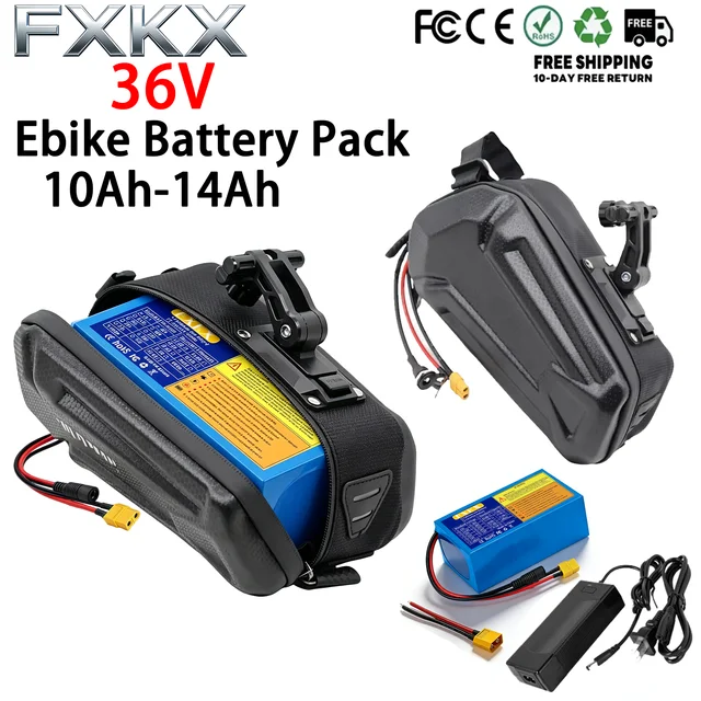 Batterie de vélo électrique 36V 10Ah 14Ah 10S3P, pack de batteries Li-ion étanche pour moto/scooter/vélo électrique 250W-1000W avec chargeur 2A 1