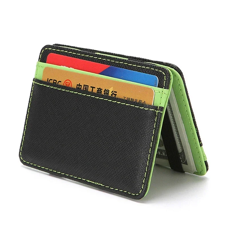 

Mens PU Leather Magic Wallet Money Clips Slim Wallet Holder Thin Clutch Bus Card Bag For Women Small Cash Holder Slim Man Purse