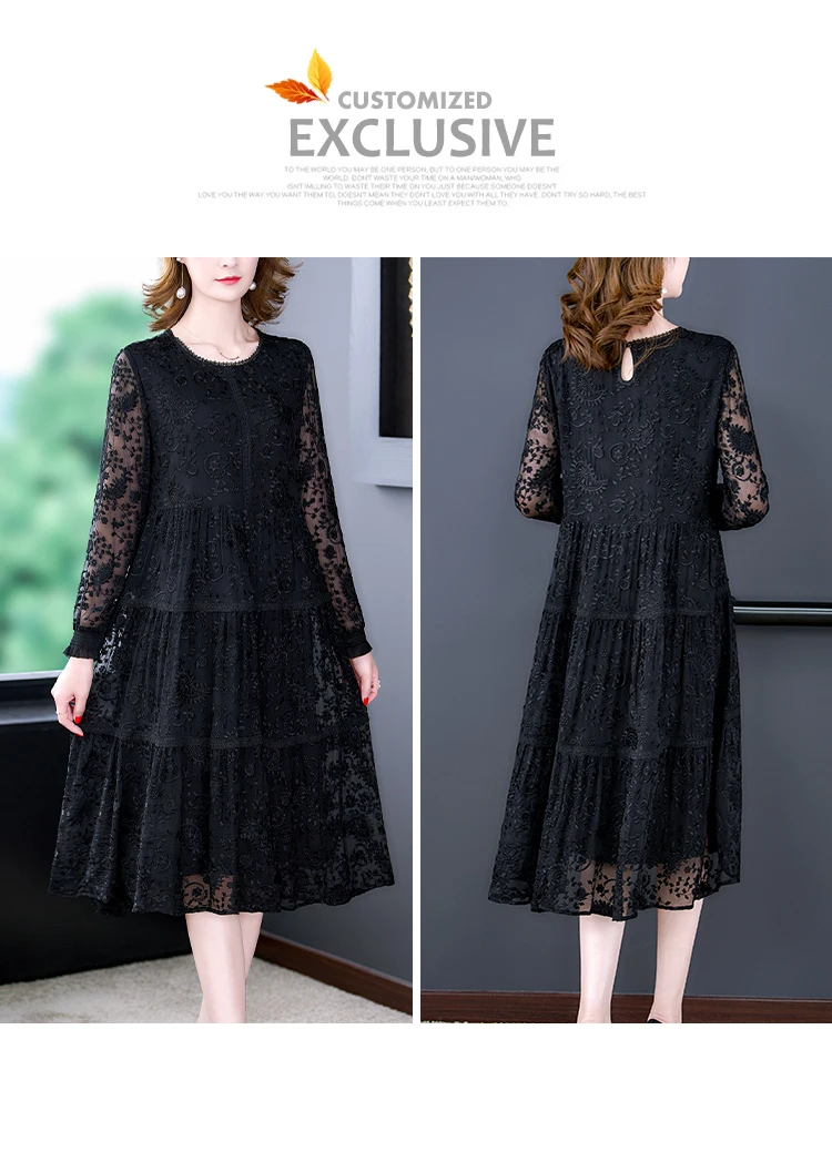 Black Lace Embroidery Hollow Out Sexy Midi Dress