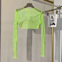 2023 new sexy bright diamond short top Slim thin Ms. hot drill long-sleeved T-shirt sexy leak waist nightclub - Image 5