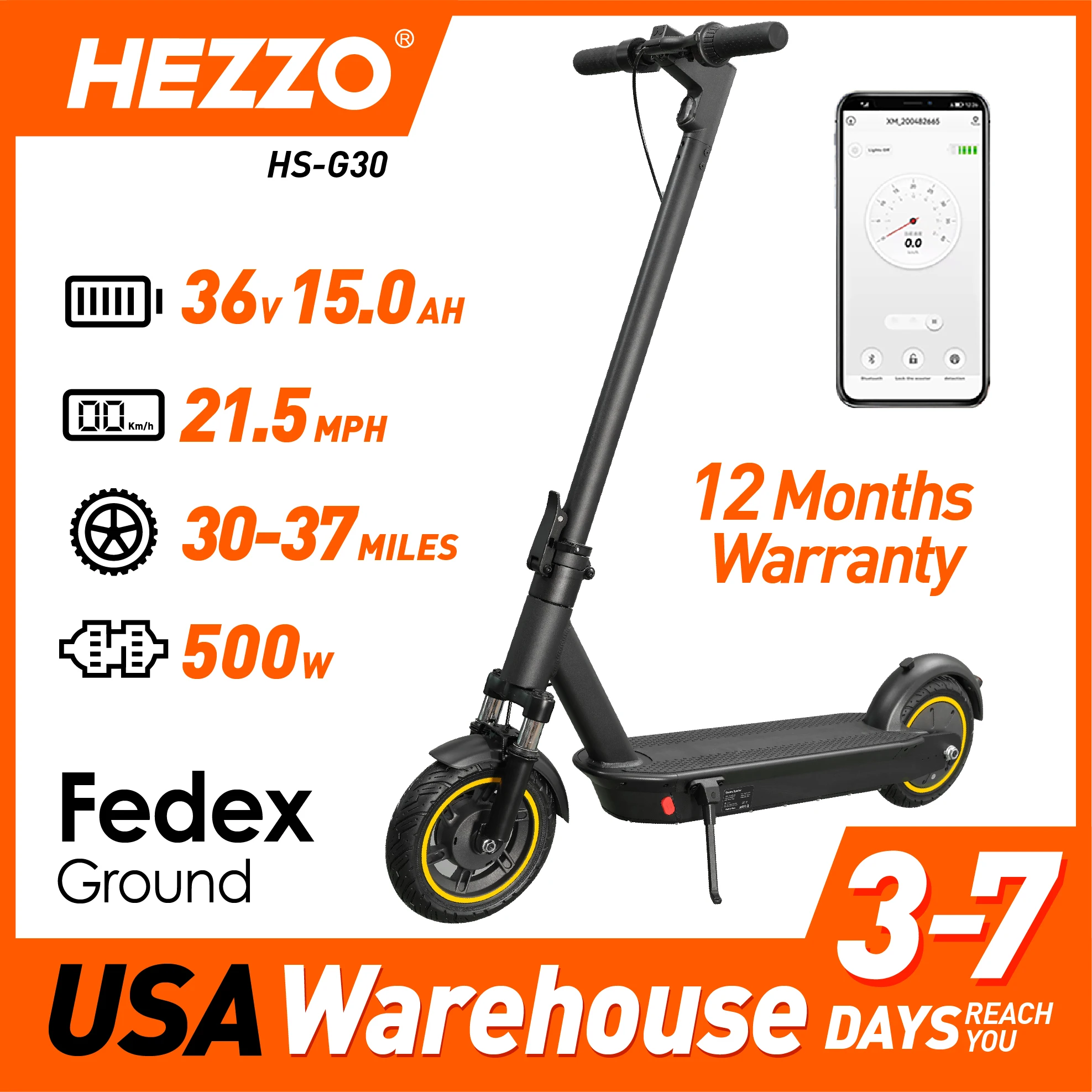 HEZZO G30 Electric Scooter 36v 15.6Ah 500W 21.8Mph Powerful 10 inch 37.5MILES Long Distance Lightweight Adult MobilityEscooter