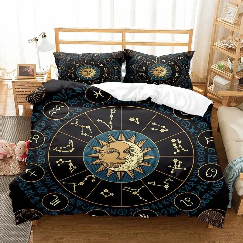 

Sun and Moon Bedding Set King/Queen Size Twelve Constellations Zodiac Comforter Cover Adults Astrology Polyester Duvet Cover