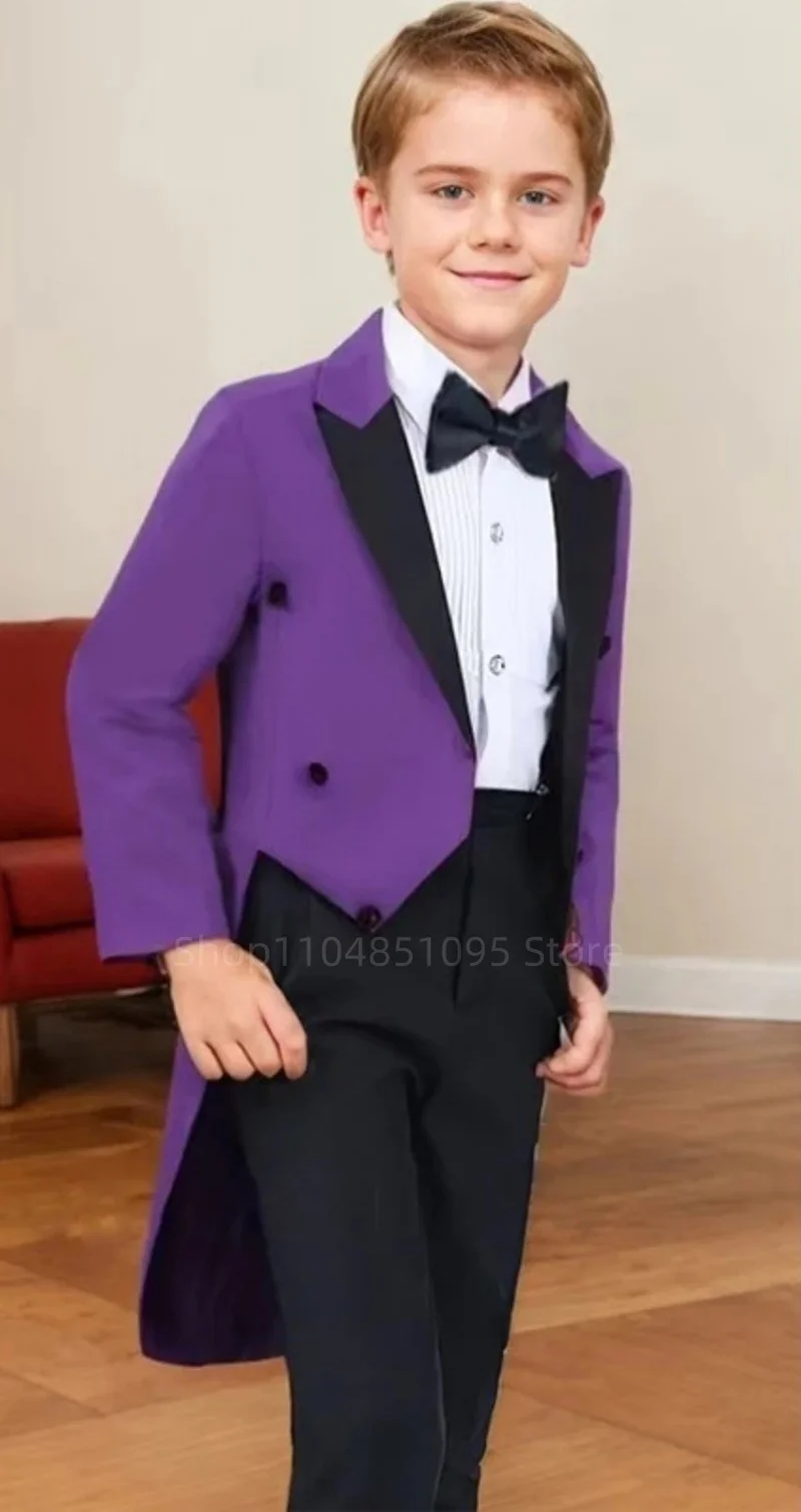 Tailcoat Boy Suits Costume 2 Pieces Child Royal Blue Jacket Pants Flower Boys Formal Party Suit Kids Wedding Suit Groom Tuxedos