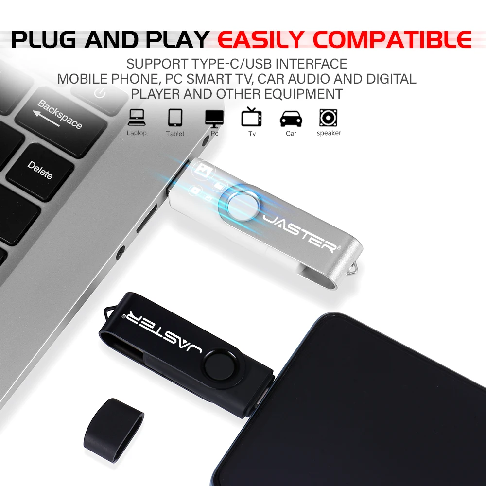 JASTER 고속 유형 C USB 플래시 드라이브 3.0 8GB 16GB 32GB 64GB 128GB 회전 Pendrive 컴퓨터 휴대 전화 이중 용도 U 스틱
