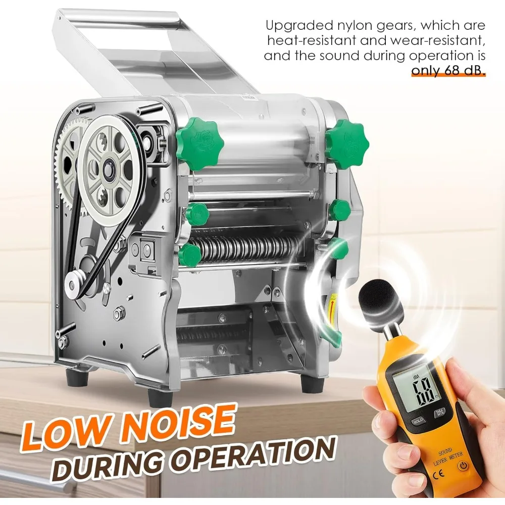Commercial Pasta Maker Machine Electric Dough Roller Noodle Making Machine with 2/6mm and 2.5mm Round Blade Thickness Adjustable 5