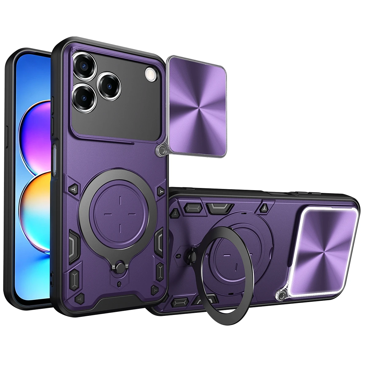 Shockproof Kickstand Protective Phone Case with Lens Camera Protector