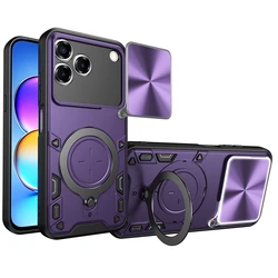 Shockproof Kickstand Protective Phone Case with Lens Camera Protector for TPU PC (PURPLE)