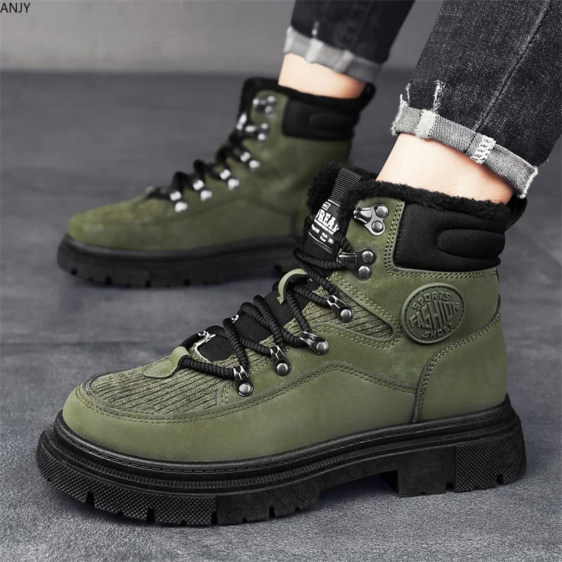 

2024 Mens Boots Casual Ankle Winter Shoes High Top Platform Leather Outdoor Luxury Work Safety Sneakers Chelsea Cowboy Tactical