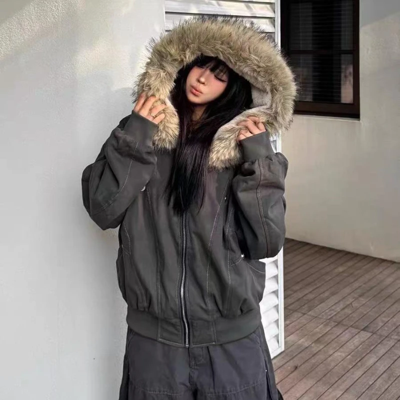 Aesthetic Black or grey Elegant Jacket Woman Winter 1