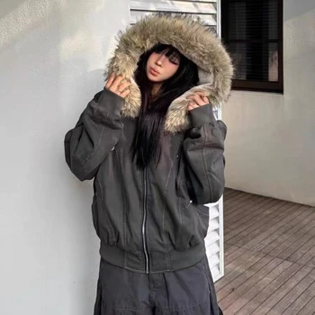 Aesthetic Black or grey Elegant Jacket Woman Winter 1